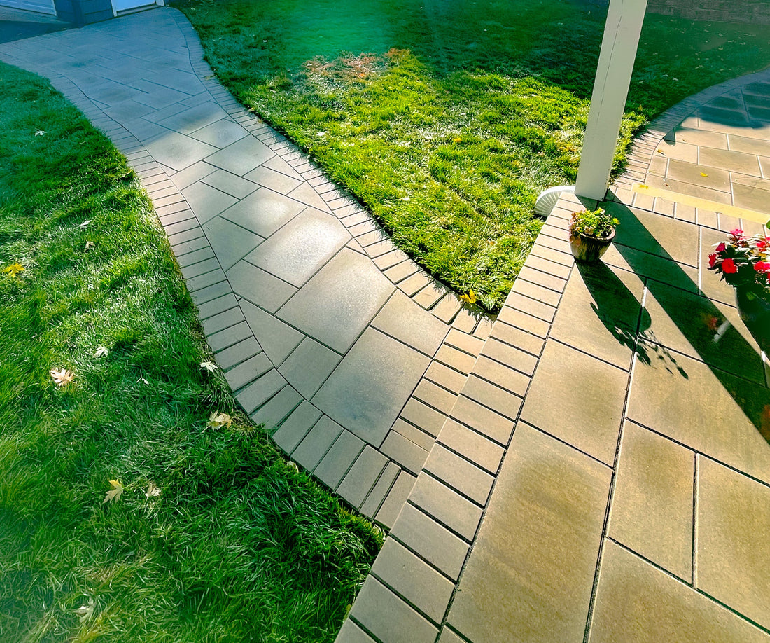 Installing Grand Discovery Allure pavers for patio and walkway in Cedar Lake Minneapolis
