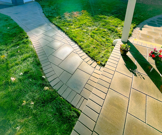 Installing Grand Discovery Allure pavers for patio and walkway in Cedar Lake Minneapolis